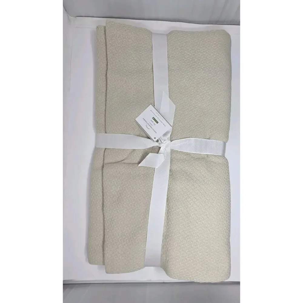 POTTERY BARN Organic Cotton Blanket Full/Queen Set Of 2 Textured Blankets NEW